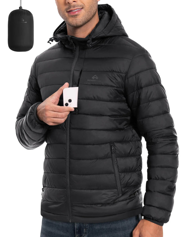 Men's Hooded Packable Puffer Jacket for Winter Travel