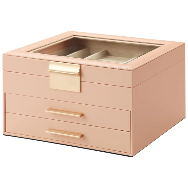 SleekView 3-Layer Jewelry Box with Transparent Lid - Peach Pink
