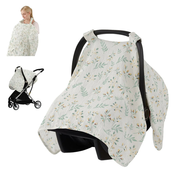 Blissful Diary Botanical Leaf - 2-in-1 Nursing and Car Seat Cover