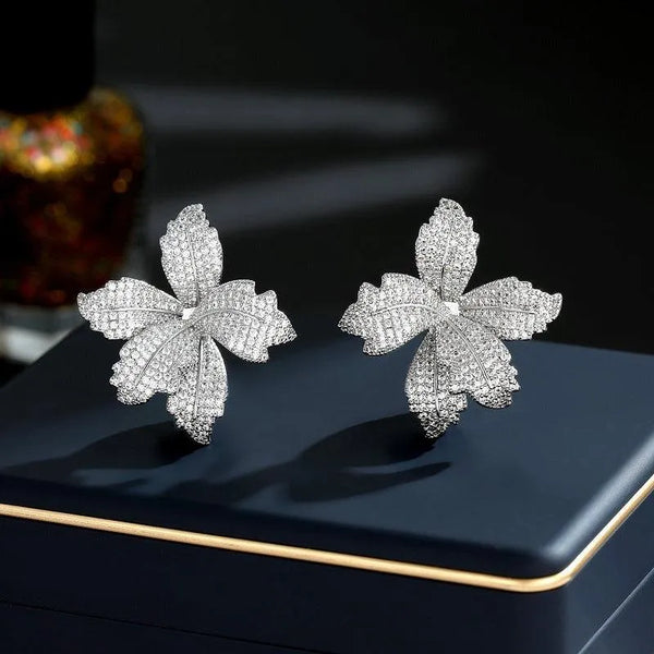 Zircon Inlaid Flower Lily Earrings - themiraclebrands.store